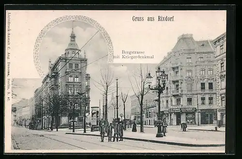 AK Rixdorf, Bergstrasse mit Kriegerdenkmal