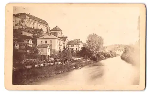 Fotografie W. Hornung, Tübingen, Ansicht Tübingen, Blick nach dem Schloss und Wohnhäuser am Neckar