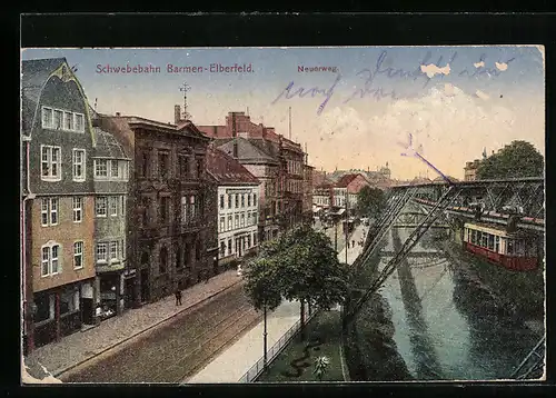 AK Barmen-Elberfeld, Neuerweg mit Schwebebahn