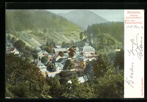 AK Katzhütte, Blick vom Bismarkdenkmal auf den Ort