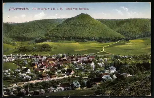 AK Ditzenbach, Ortsansicht aus der Vogelschau, Hiltenburg