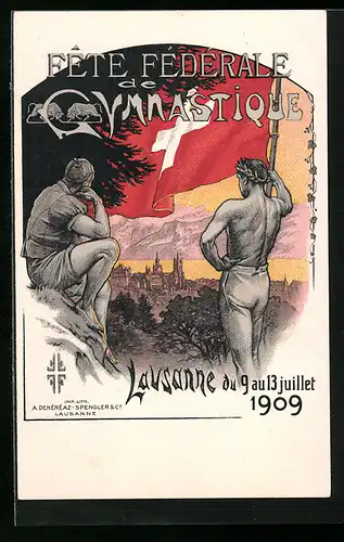 Künstler-AK Lausanne, Fête Federeale de Gymnastique 1909