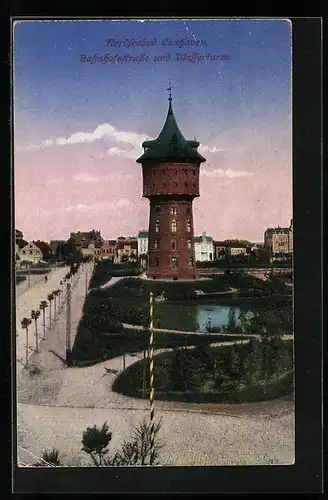 AK Cuxhaven, Nordseebad, Bahnhofstrasse und Wasserturm