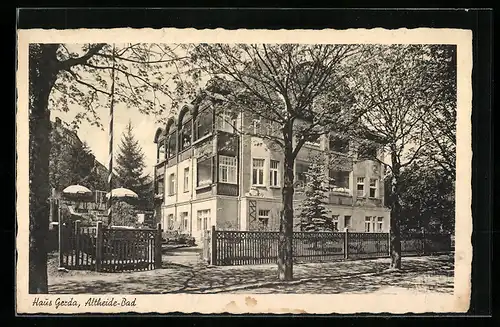 AK Altheide-Bad, Haus Gerda mit Strassenpartie