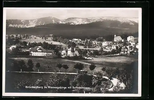 AK Brückenberg im Riesengebirge, Ortstotale mit der Schneekoppe