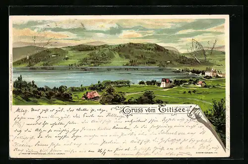 Lithographie Titisee, Panorama mit Umland