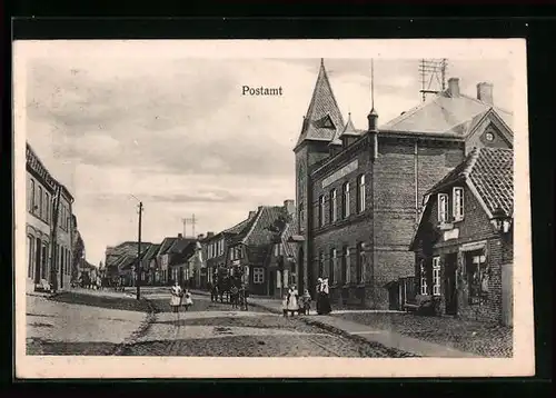 AK Oldenburg, Postamt in der Schuhstrasse, Pferdekutsche