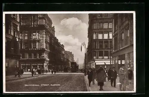 AK Glasgow, Sauchiehall Street, Strassenbahn