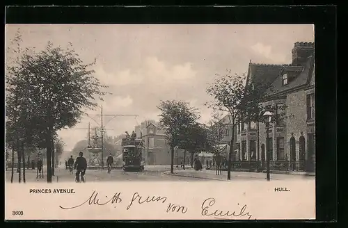 AK Hull, Princes Avenue, Strassenbahn