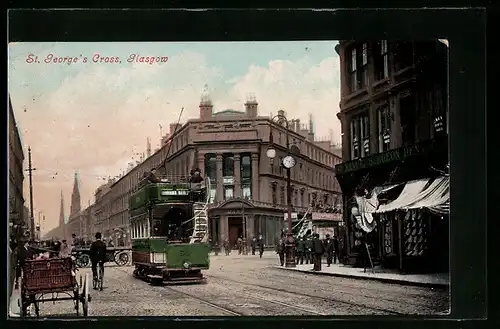 AK Glasgow, St. George`s Cross, Strassenbahn