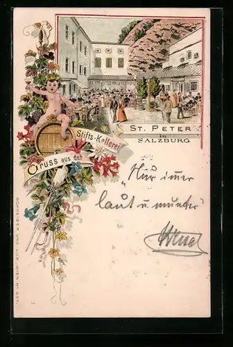 Vorläufer-Lithographie Salzburg, Stifts-Keller St. Peter 1895