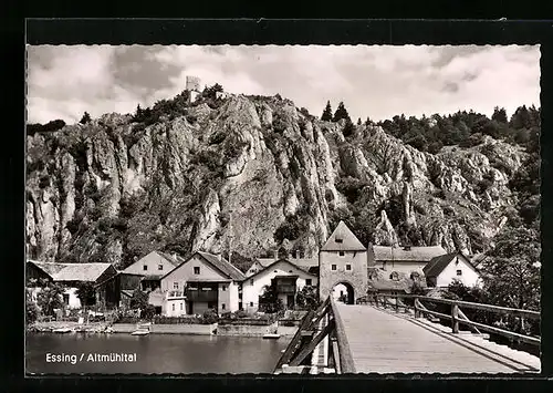 AK Essing /Altmühltal, Ortspartie mit Brücke und Felsenhang