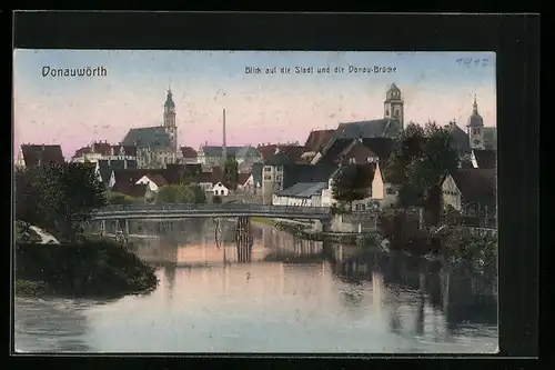 AK Donauwörth, Blick auf den Ort und die Donaubrücke