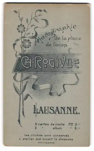 Fotografie Ch. Rogivue, Lausanne, Blumen neben der Anschrift des Ateliers