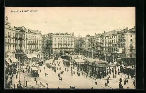 AK Madrid, Strassenbahn, Puerta del Sol