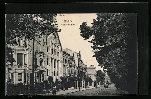 AK Aachen, Monheimsallee mit Strassenbahn