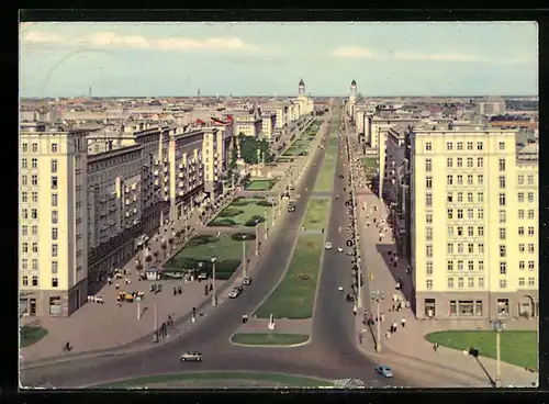 AK Berlin, Am Strausberger Platz mit Blick in die Karl-Marx-Allee