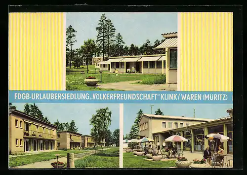 AK Waren, FDGB-Urlaubersiedlung Völkerfreundschaft mit Bungalow & Bettenhäusern