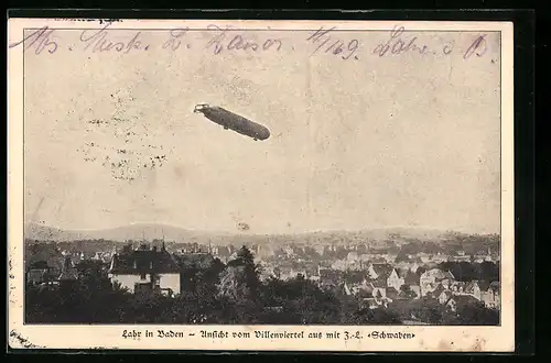 AK Lahr in Baden, Zeppelin Z 2 Schwaben über dem Villenviertel