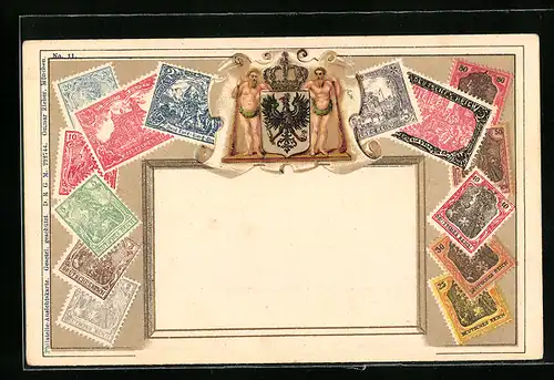 Präge-AK Briefmarken mit Wappen des Deutschen Reichs