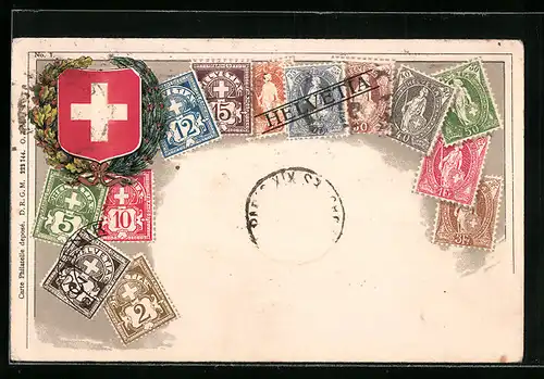 AK Schweizer Briefmarken mit Wappen