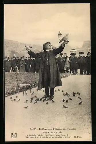 AK Paris, Le Charmeur d`Oiseaux aux Tuileries, Les Vieux Amis