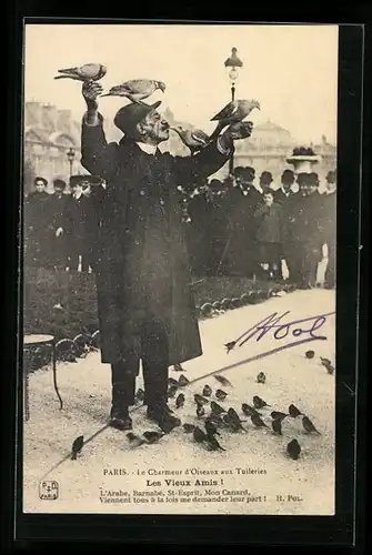 AK Paris, Le Charmeur d`Oiseaux aux Tuileries, Les Vieux Amis