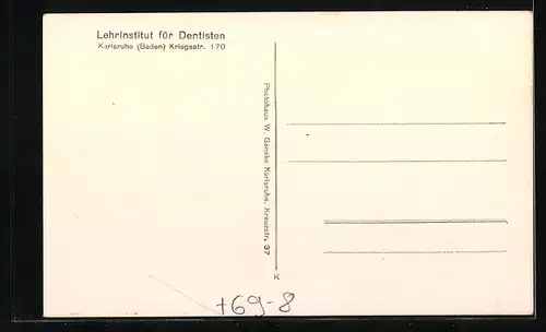 AK Karlsruhe /Baden, Lehrinstitut für Dentisten, Kriegsstrasse 170, Innenansicht