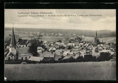 AK Sohren im Hunsrück, Gesamtansicht der Stadt mit den beiden Kirchen