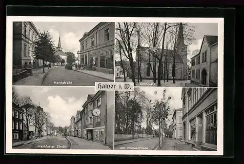 AK Halver i. W., der Kirchplatz, auf der Marktstrasse, in der Von Vincke-Strasse, Blick in die Frankfurter Strasse