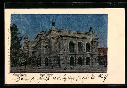 Luna-AK Augsburg, vor dem Stadttheater