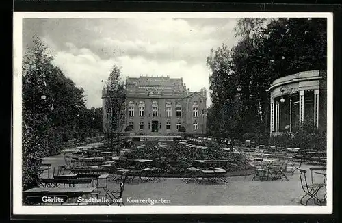 AK Görlitz, Stadthalle mit Konzergarten