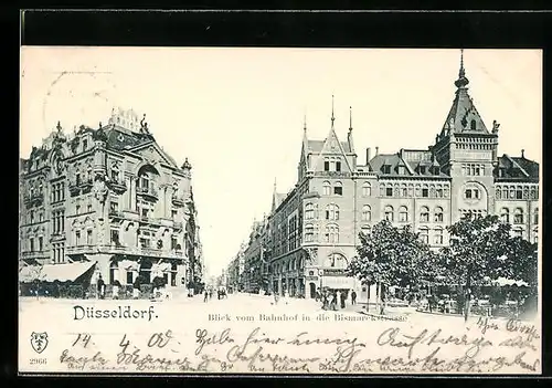 AK Düsseldorf, Blick vom Bahnhof in die Bismarckstrasse