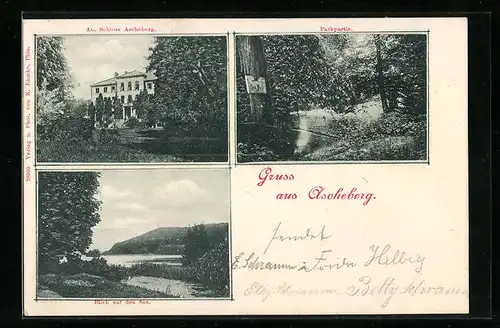 AK Ascheberg, Parkpartie, Schloss und Blick auf den See