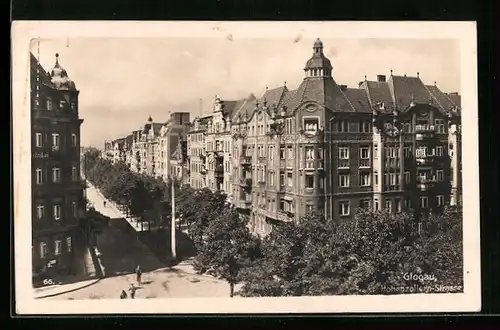 AK Glogau, Hohenzollern-Strasse aus der Vogelschau