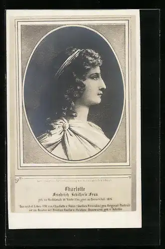 Künstler-AK Profilbild von Charlotte, Friedrich Schiller`s Frau