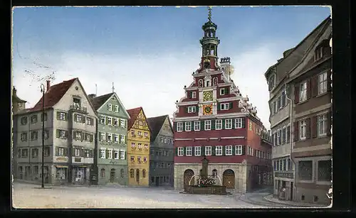 AK Esslingen, der Brunnen auf dem Marktplatz