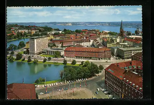 AK Kiel, Teilansicht mit Hafen aus der Vogelschau