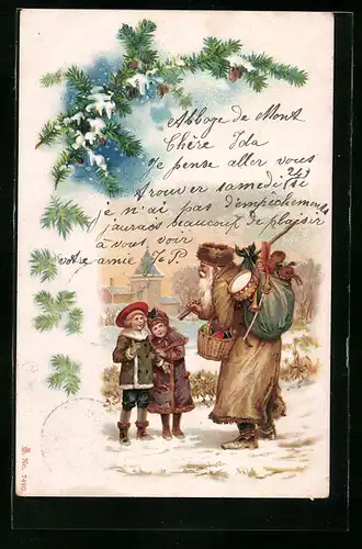 AK Kinder begrüssen den Weihnachtsmann