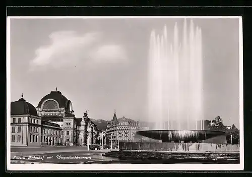 AK Luzern, Bahnhof mit Wagenbachbrunnen