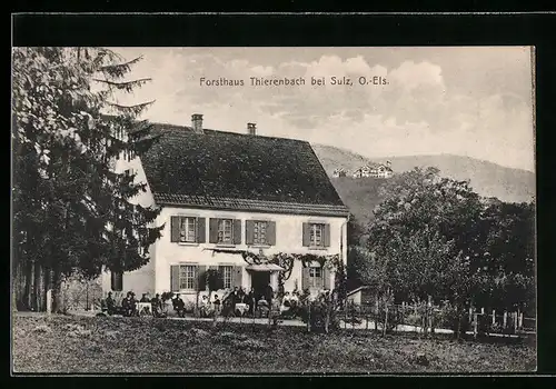 AK Thierenbach, Forsthaus, Restauration mit Gästen