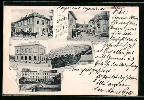AK Benfeld, Bahnhof Hotel Gsell, Postamt, Tabakmanufaktur