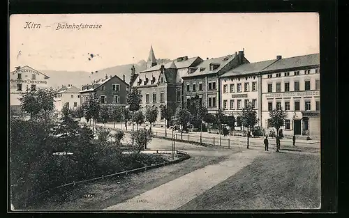 AK Kirn, Bahnhofstrasse mit Hotel zur Post und Bahnhof-Hotel Schneider