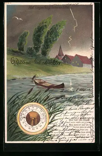 Lithographie Auf Regen folgt Sonnenschein, Barometer