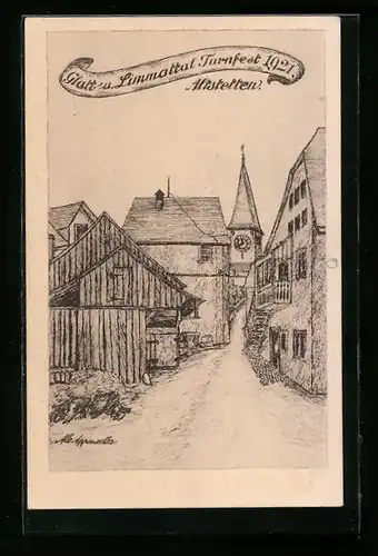 Künstler-AK Altstetten, Glatt u. Limmattal Turnfest 1921, Ortsansicht