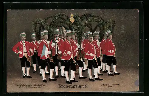 Künstler-AK München, Schäfflertanz 1907 - Kronengruppe