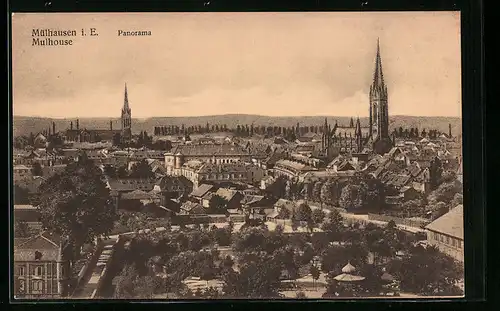 AK Mülhausen i. E., Panorama mit Kirche