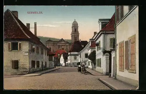 AK Gebweiler, Strassenpartie mit Cafe