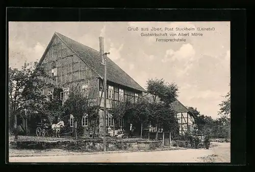 AK Iber bei Stockheim /Leinetal, Gasthof A. Möhle mit Einspännern, Fahrrad