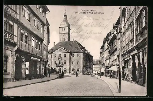 AK Langensalza, Marktstrasse mit Rathaus